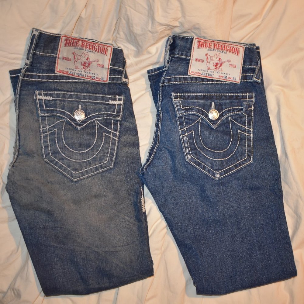 Lot of 2 Mens True Religion Jeans, thick stitch Waist 30 inseam 33